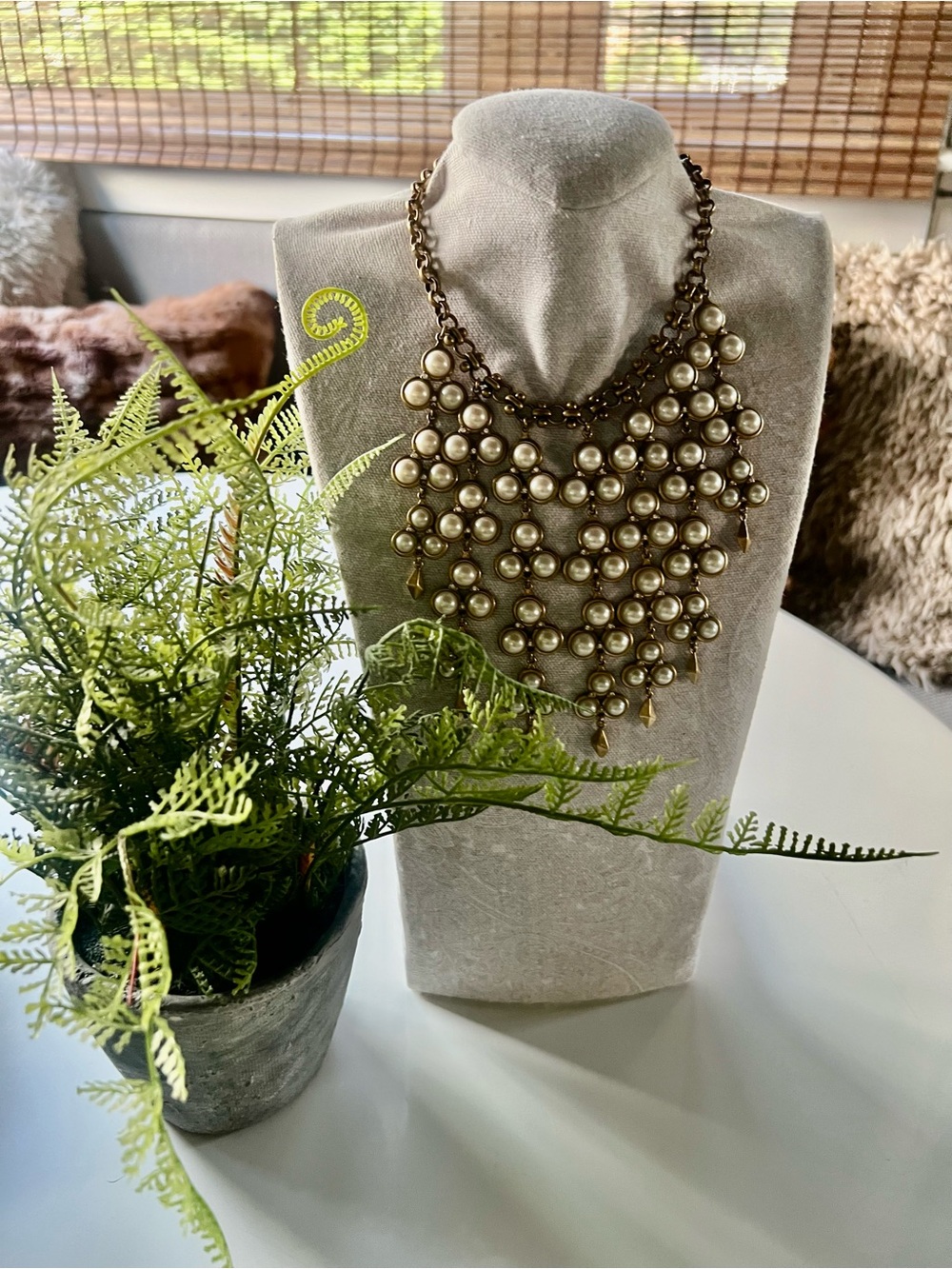 Stella & Dot Gold Pearl Statement Bib Necklace